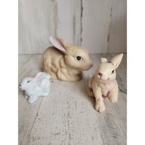 Easter ceramic brown white bunny set rabbit ceramic home decor figure